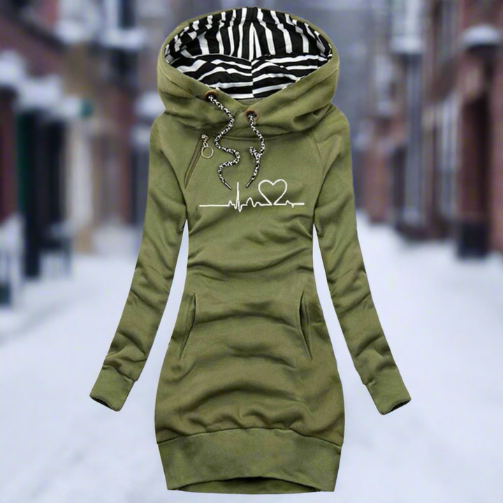 Stilla | Sweatshirt kjole langærmet med hætte kængurulomme afslappet komfort