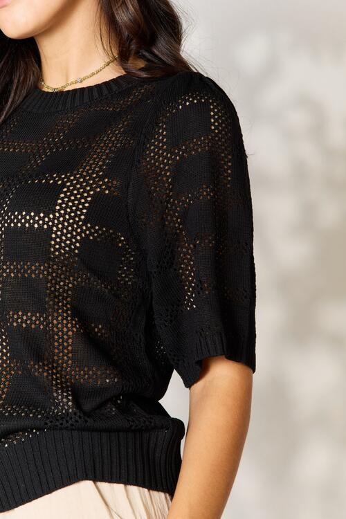 Stilla | Take Ribbet Trim Rund Hals Strik Top