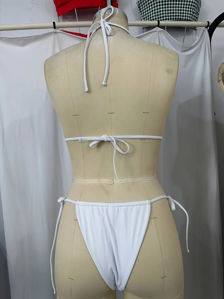 Stilla | Delt Bikini Trekantet Sæt Ensfarvet Med Halter Og Snøring