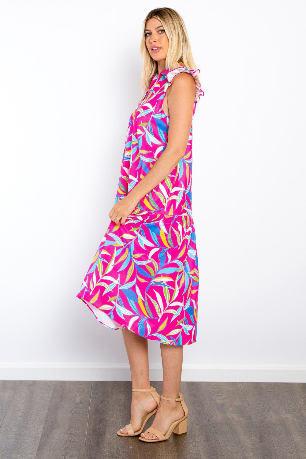 Stilla | Stage Print Ruffled Midi Kjole Med Lommer