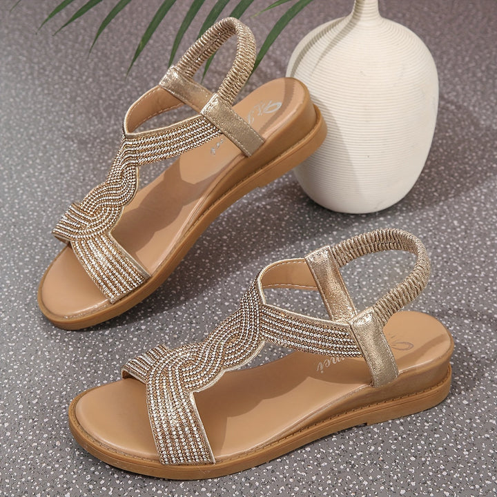 Stilla | Damesandaler: Strass, Flade, Antiskrid, Elastiske, Sommer, Strand