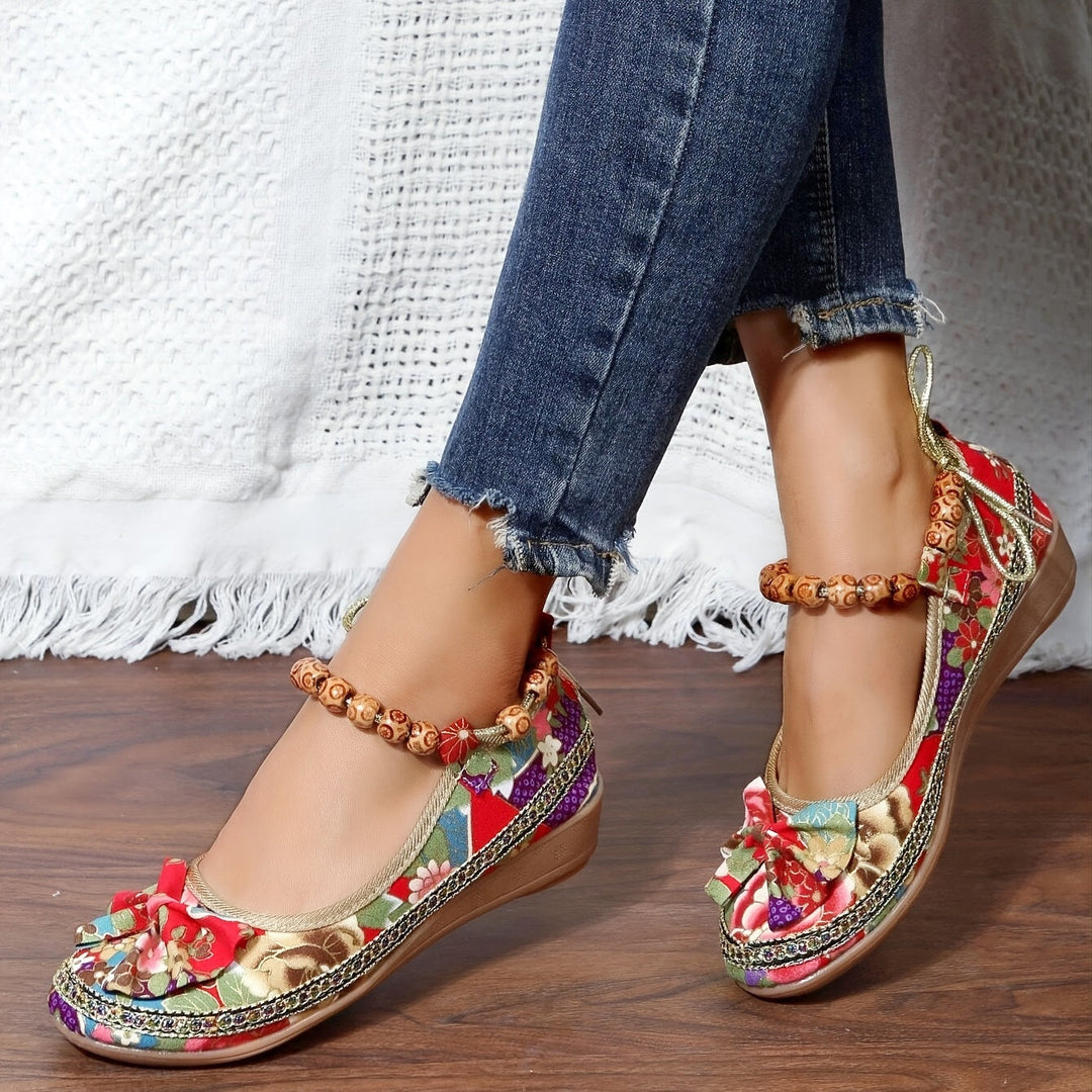 Stilla | Bow-accent Beaded Anklet Flats