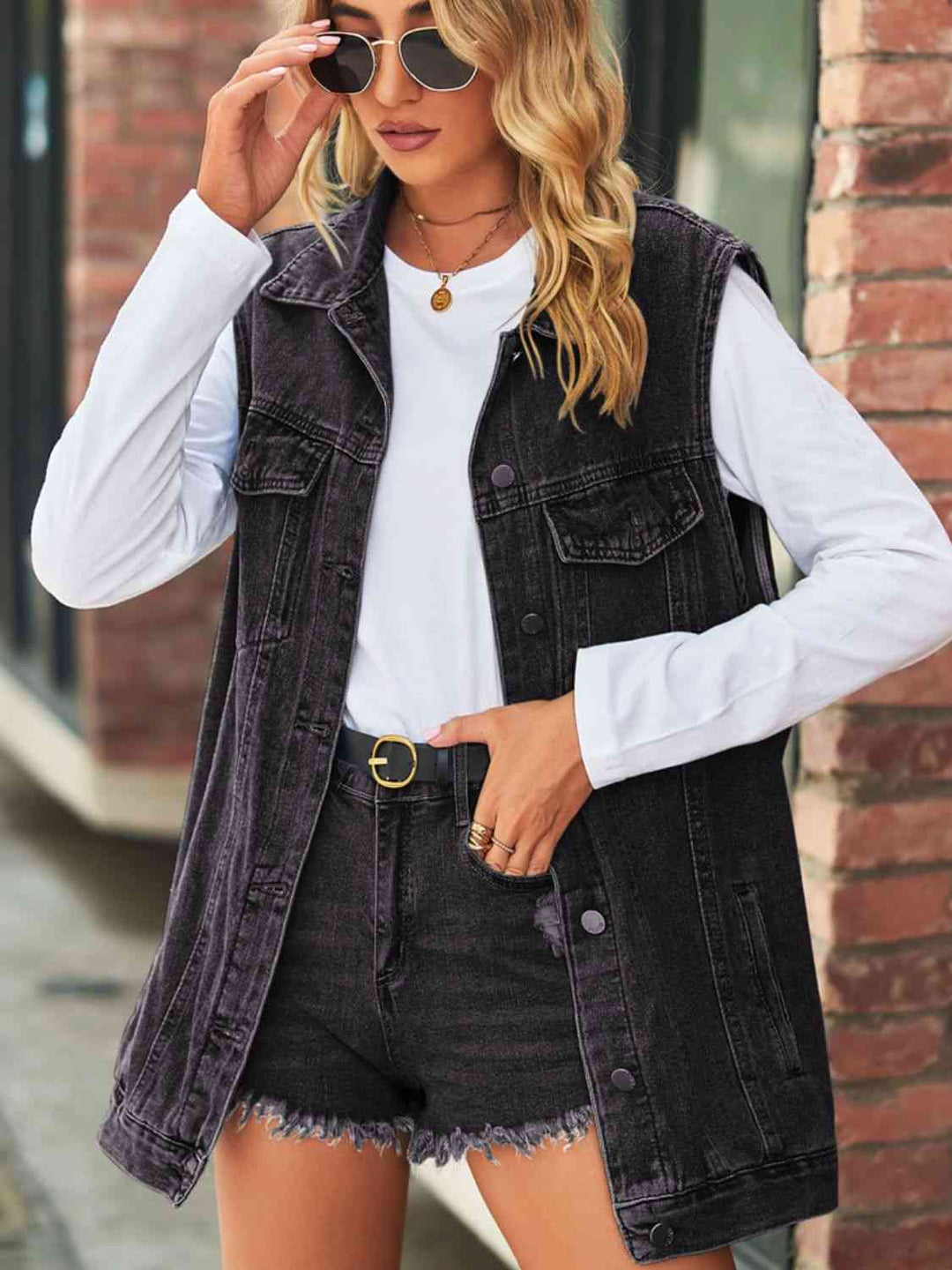 Stilla | Neck Ærmeløs Denim Top Med Lommer