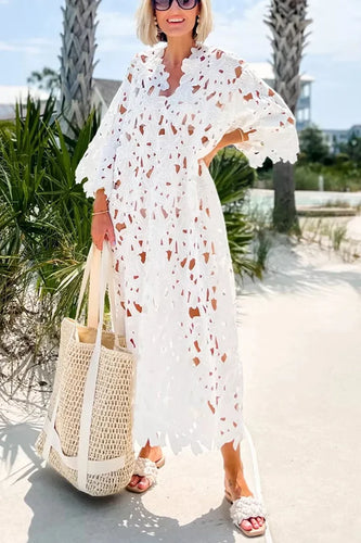 Stilla | Floral Midi Kjole Med Øje Snører