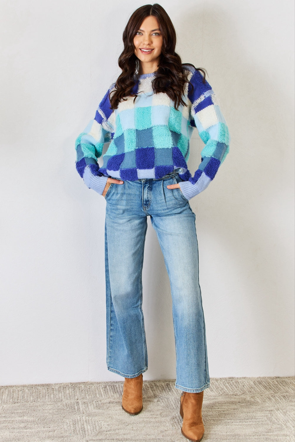 Stilla | Checkered Rund Hals Langærmet Sweater