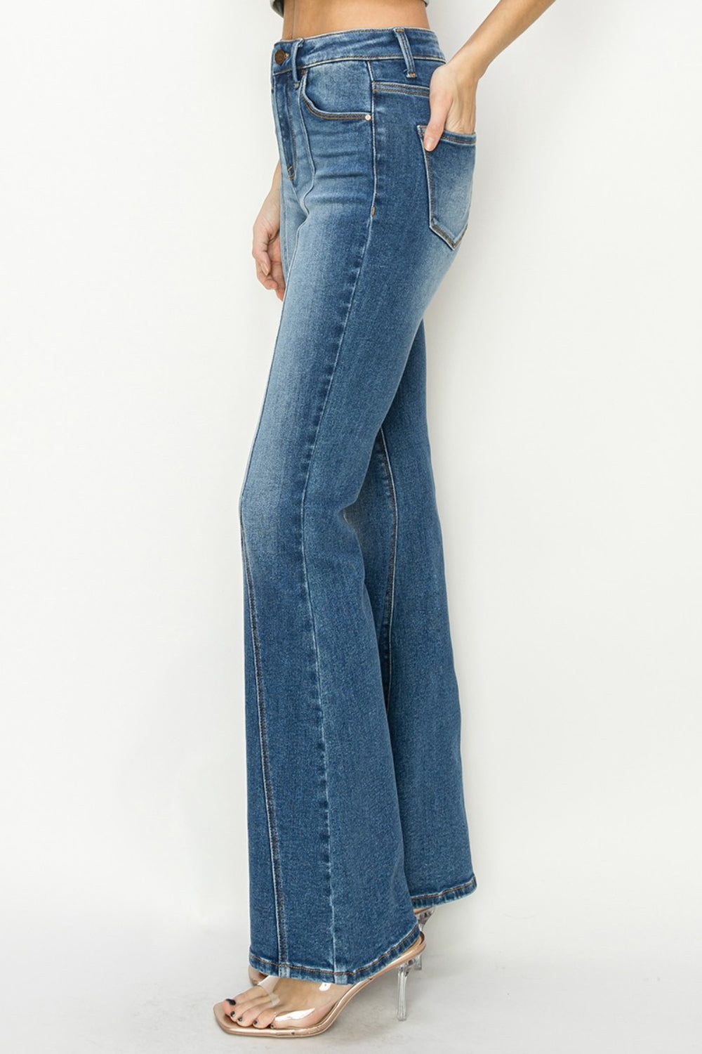 Stilla | Full Size Høj Talje Front Søm Detaljeret Flare Jeans