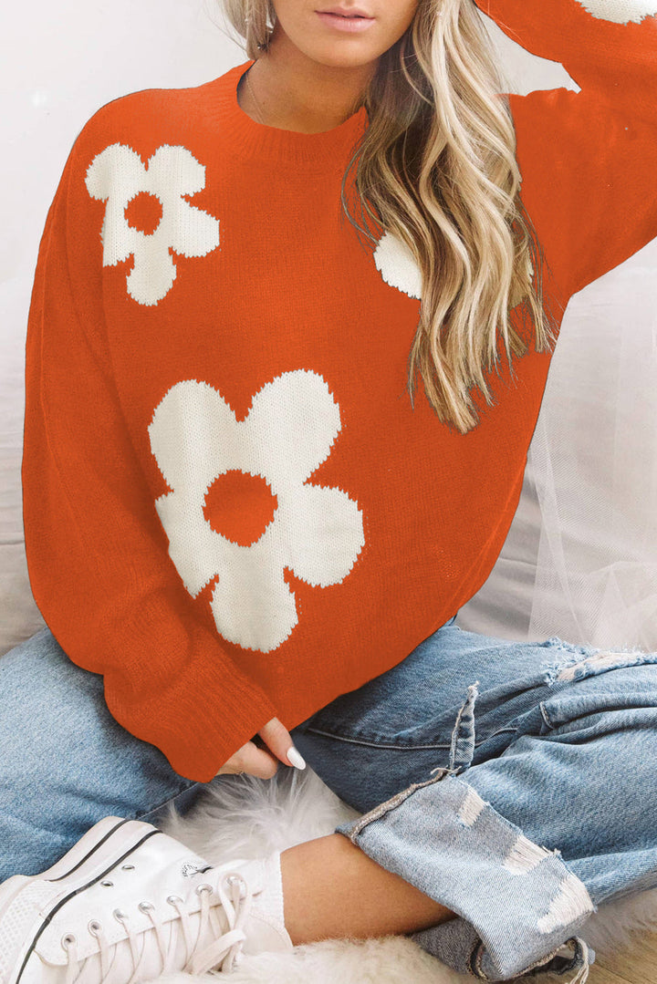 Stilla | Hals Blomstermønster Farve Kontrast Design Langærmet Sweater