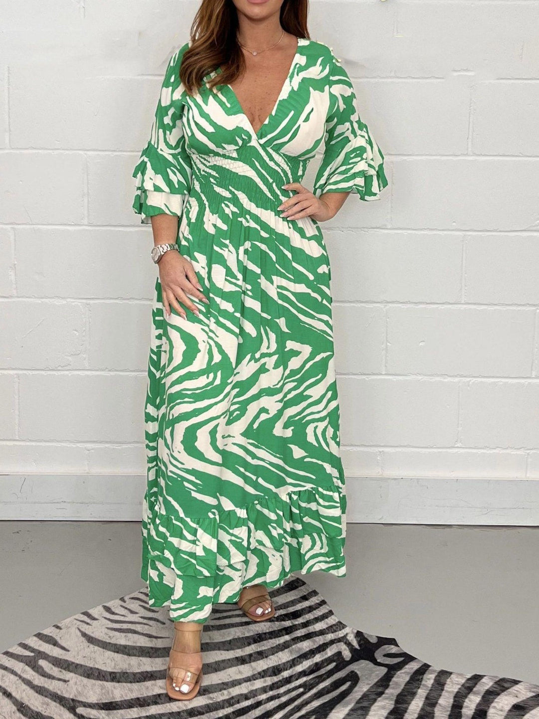 Stilla | Prinetet Flounce Sleeve Maxi Kjole