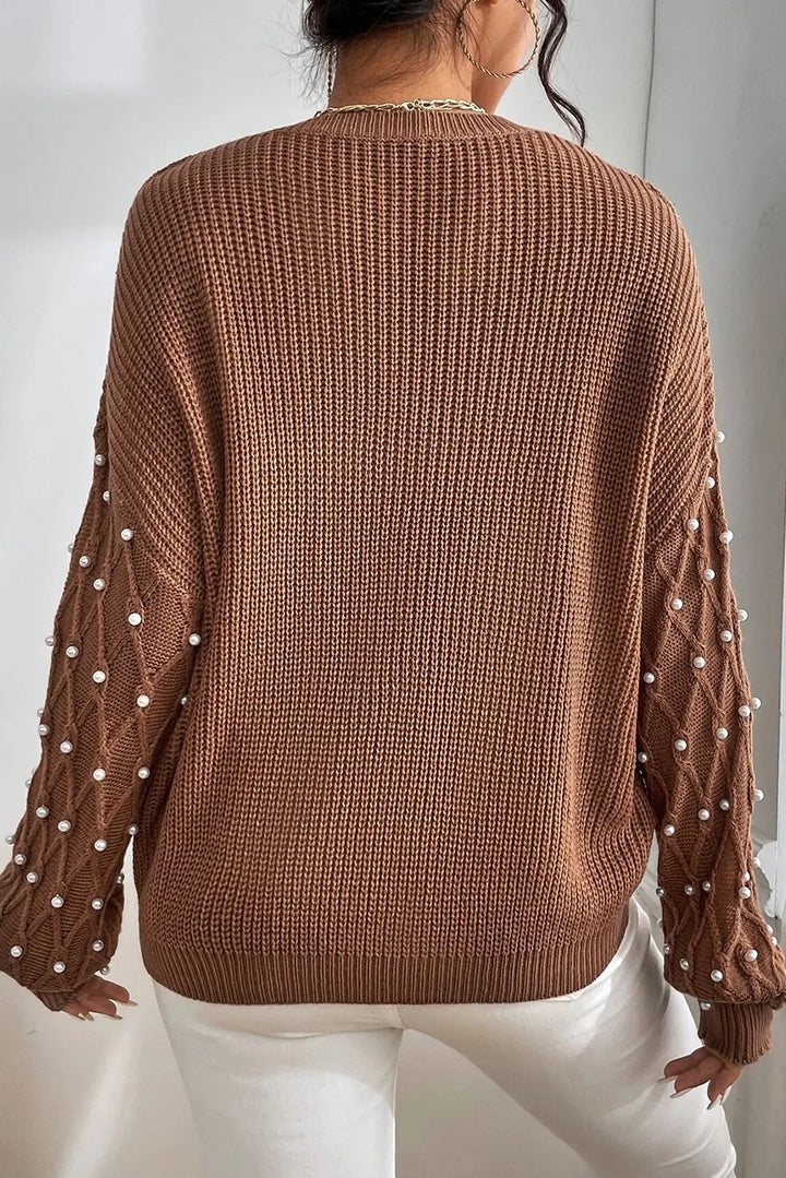 Stilla | Rundhals Sweater med Lange Ærmer og Perledetalje