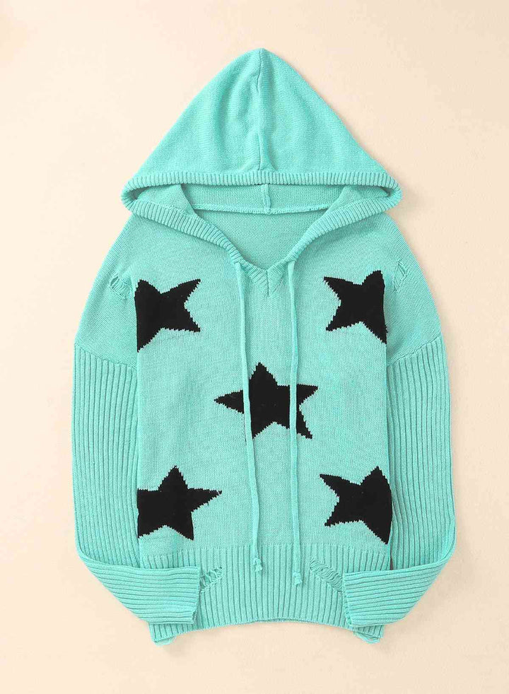 Stilla | Right Star Distressed Slit Hoodie Sweater
