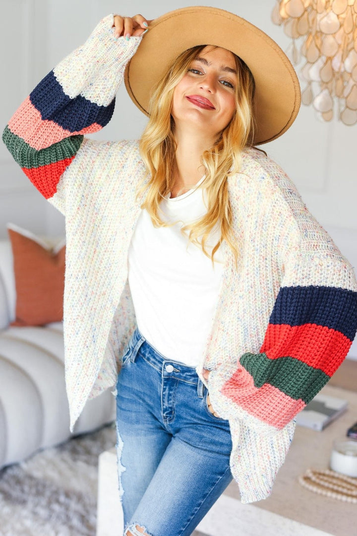 Stilla | Full Size Farveblok Åben Front Cardigan