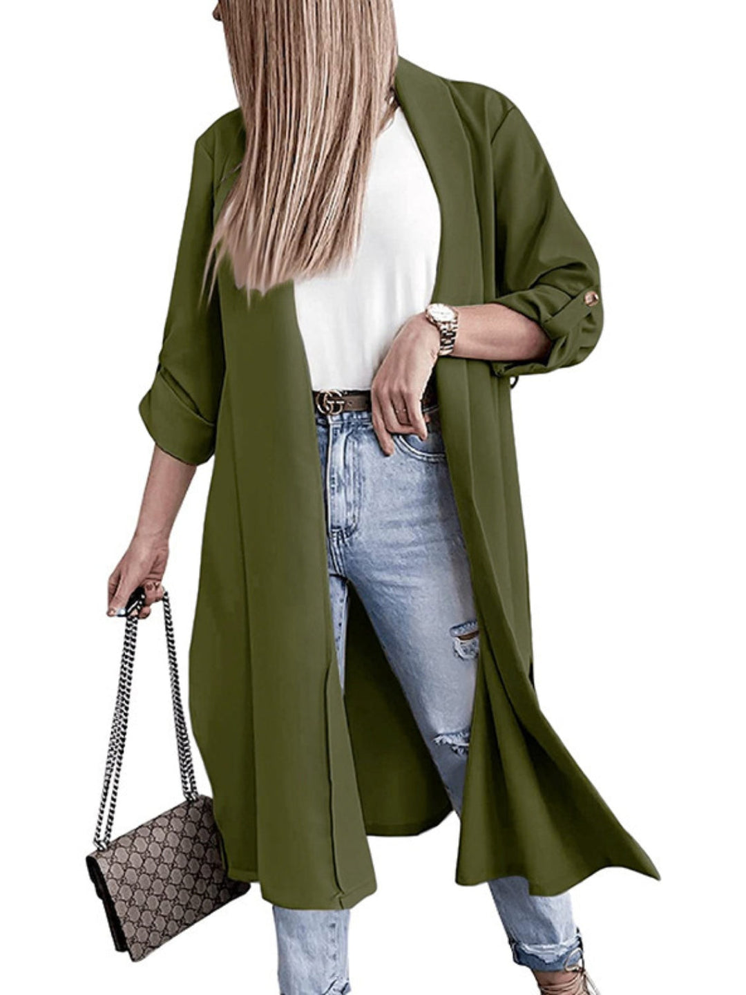 Stilla | Åben Front Rulle-Tab Ærme Trench Coat