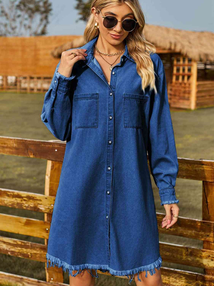 Stilla | up Kravehals Ru Raw Hem Denim Kjole