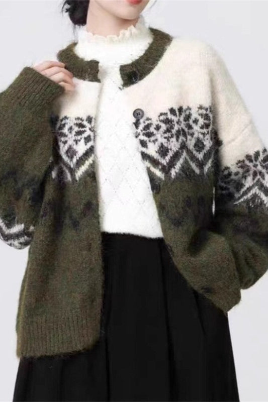 Stilla | Retro Nordic Jul Snefnug Jacquard Strikjakke