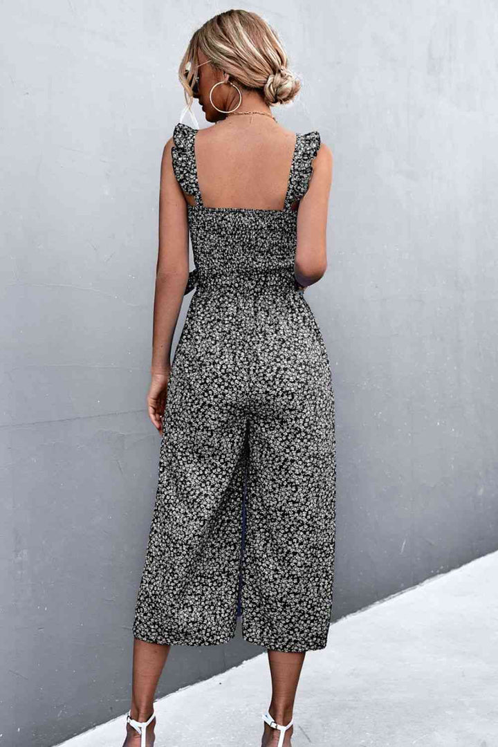 Stilla | Ruffle Strap Smocked Belted Jumpsuit