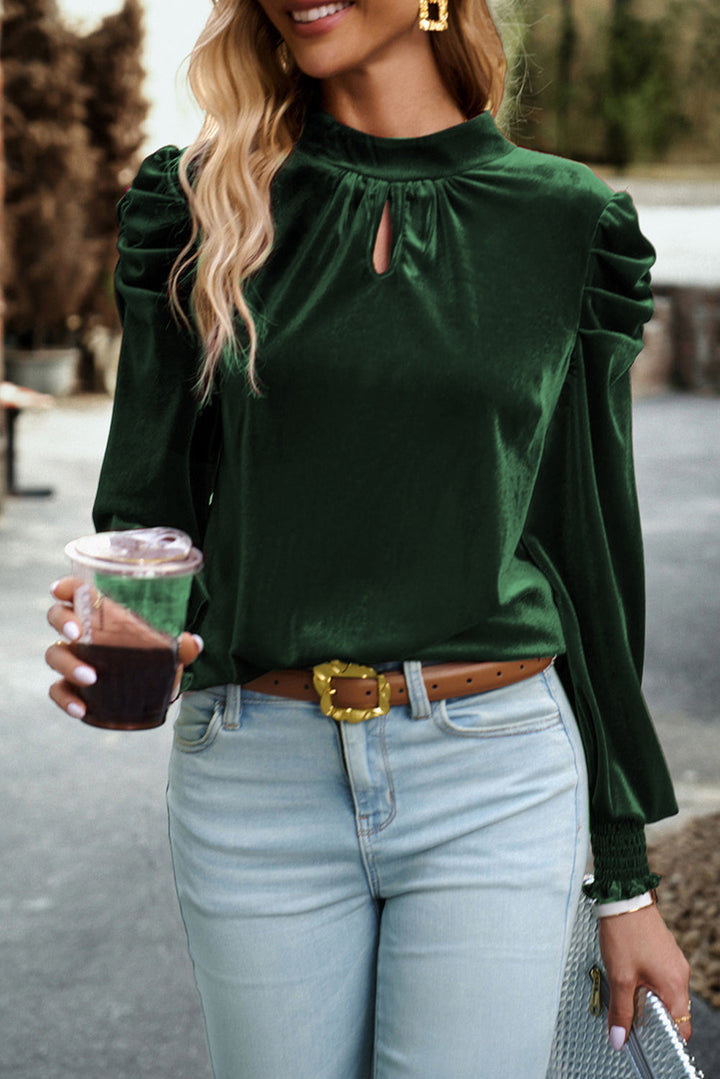 Stilla | op Mock Neck Velvet Stof Langærmet Bluse