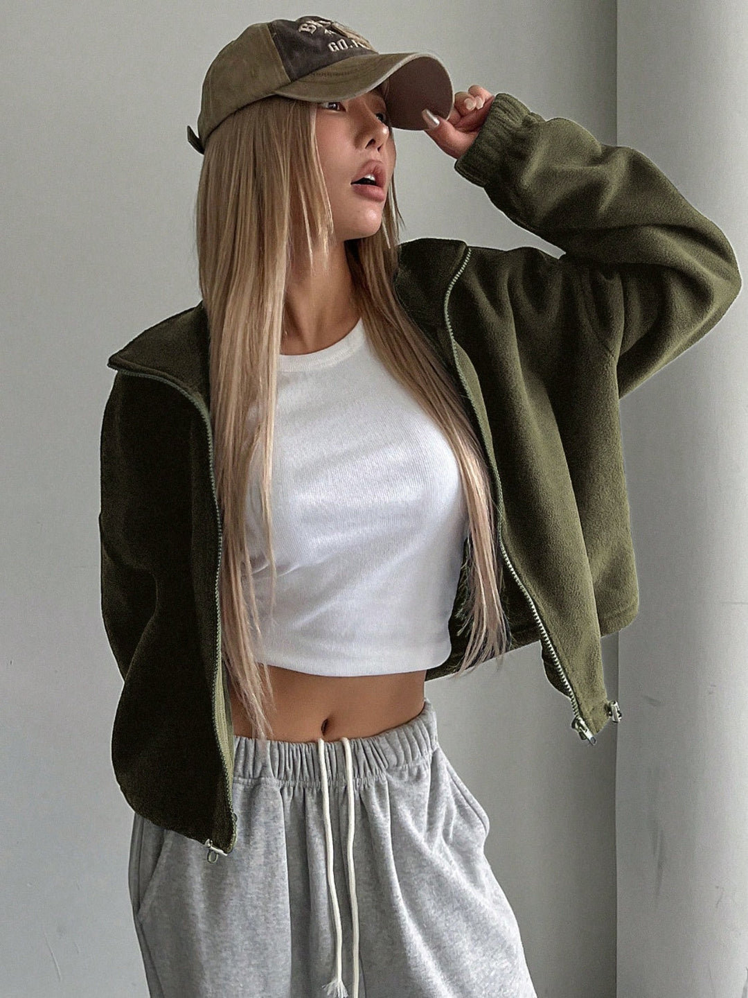 Stilla | Zip Up Langærmet Cropped Jakke