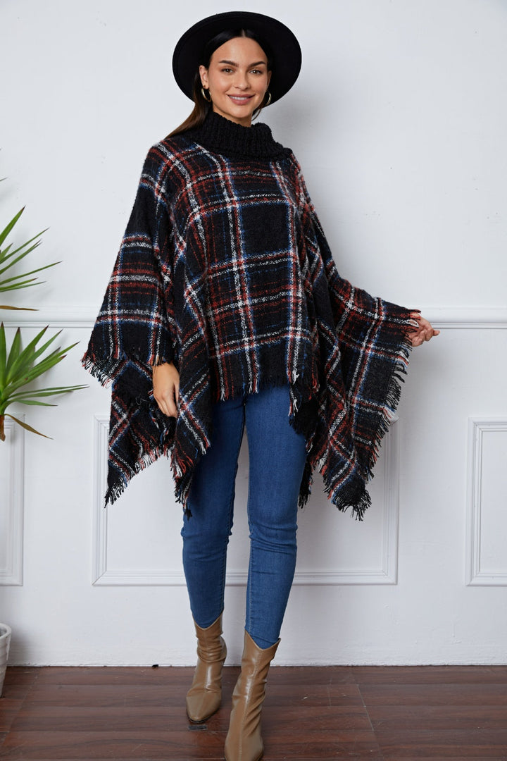 Stilla | Turtleneck Plaid Raw Hem Sweater