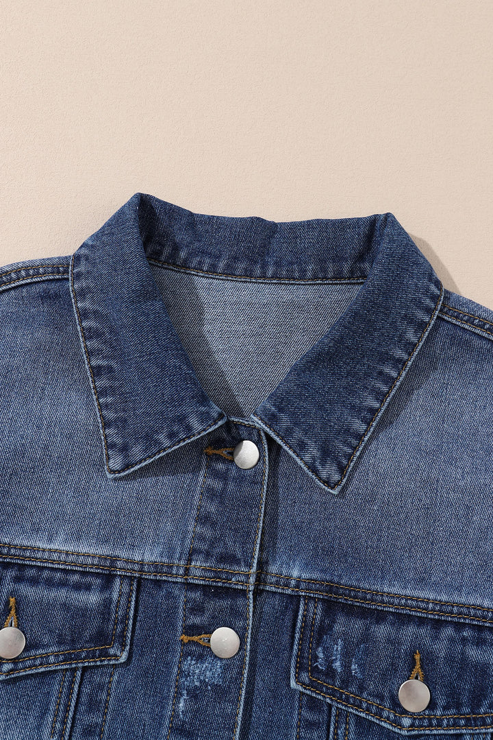 Stilla | Størrelse Distressed Button up Raw Hem Denim Jakke