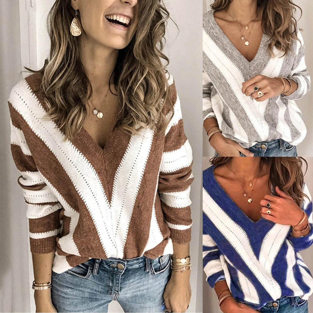 Stilla | Behagelig stribet pullover med V-hals til damer