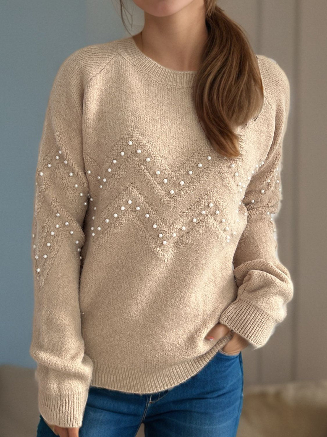 Stilla | Pullover Varm Med Perlepynt