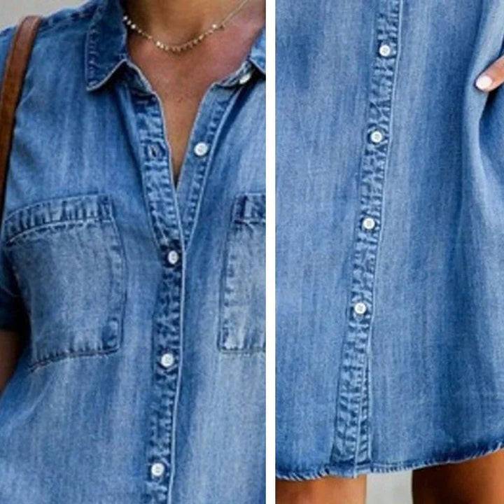 Stilla | Lækker Denim Kjole Med Korte Ærmer