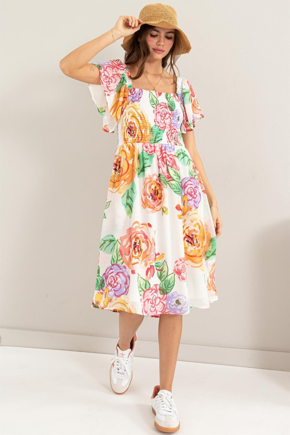 Stilla | Floral Flutter Sleeve Smocked Dress