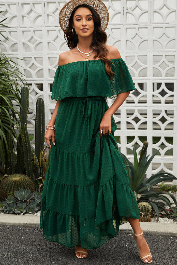 Stilla | Dot Off-Shoulder Lagdelt Maxi Kjole
