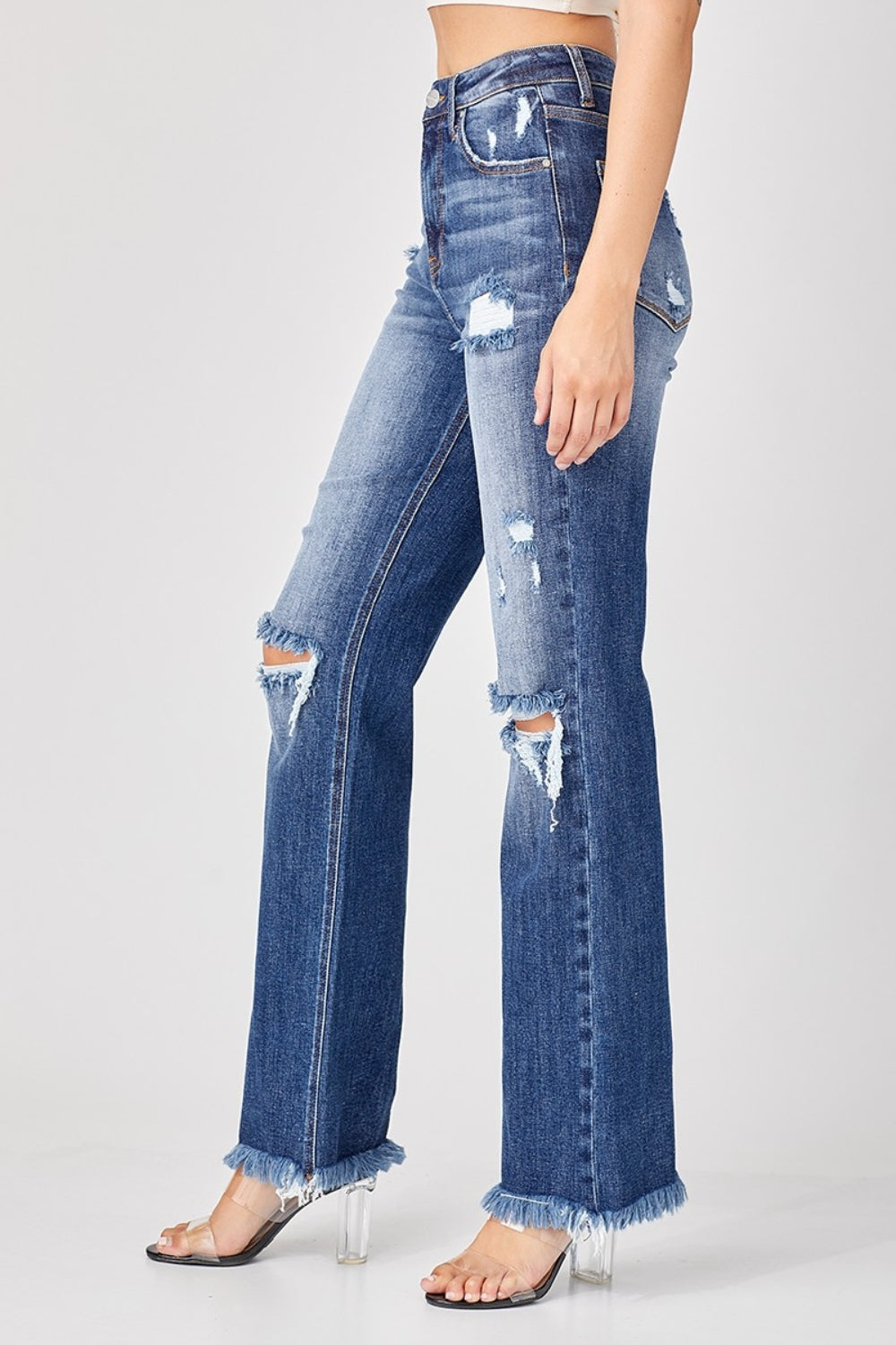 Stilla | Full Size Raw Hem Distressed Straight Jeans