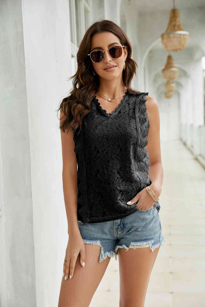 Stilla | Scalloped Keyhole V-hals Tank