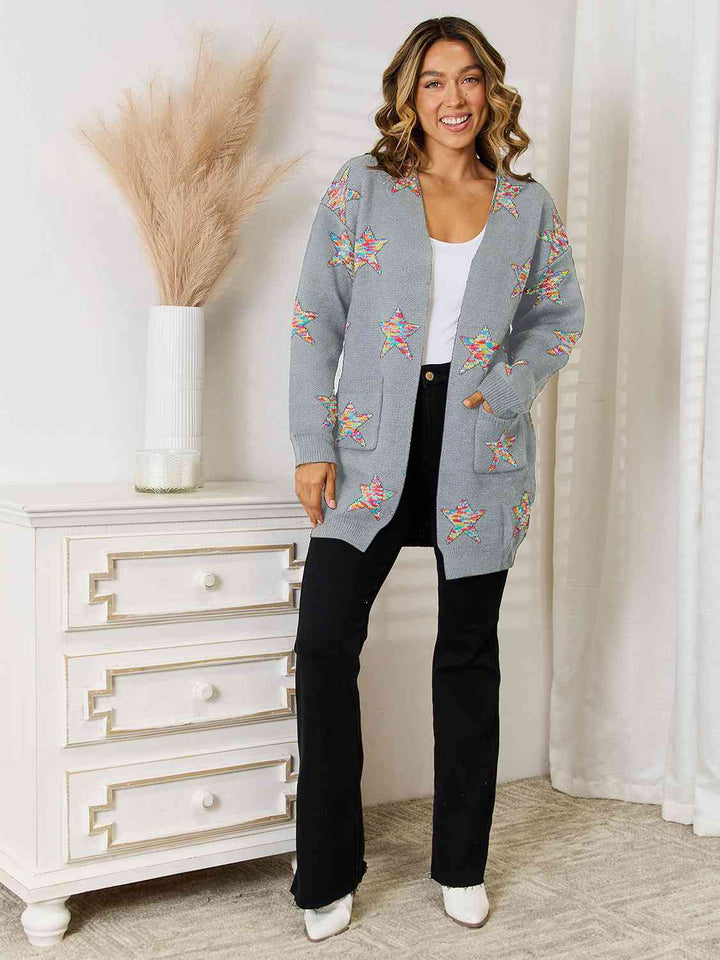 Stilla | Mønster Åben Front Cardigan Med Lommer