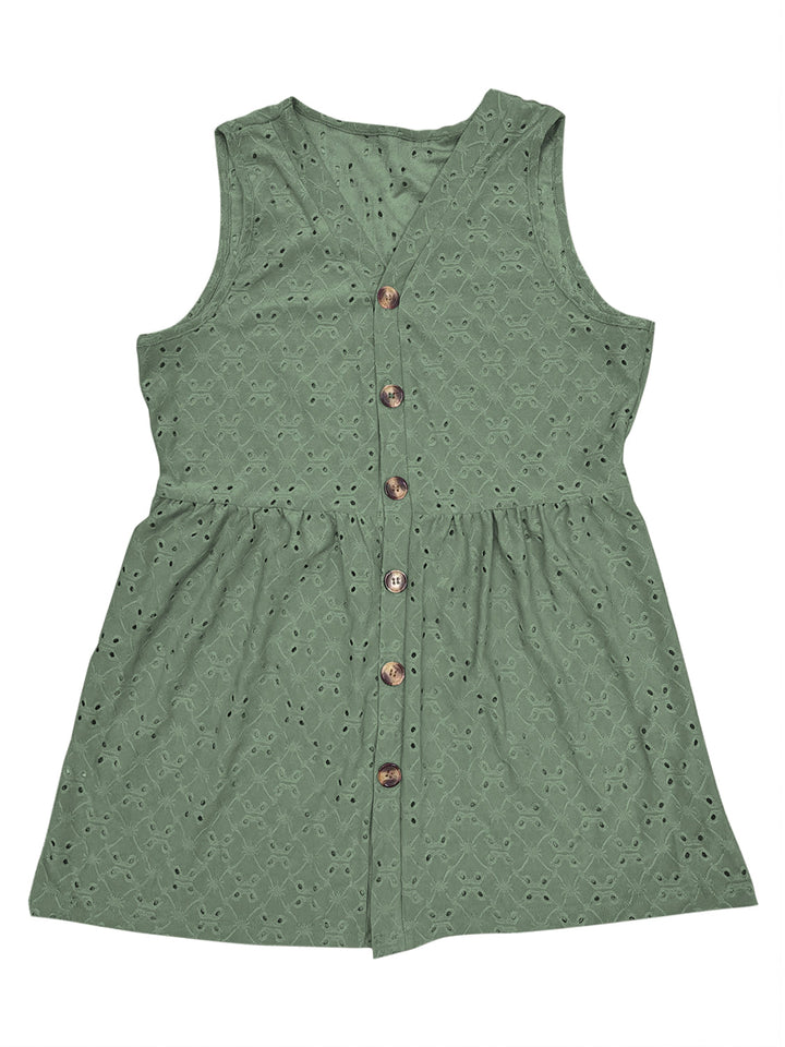 Stilla | Plus Size Eyelet Knap Op V-Hals Tank