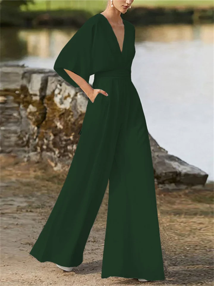 Stilla | Elegant Jumpsuit med Brede Ben og V-Hals til Kvinder