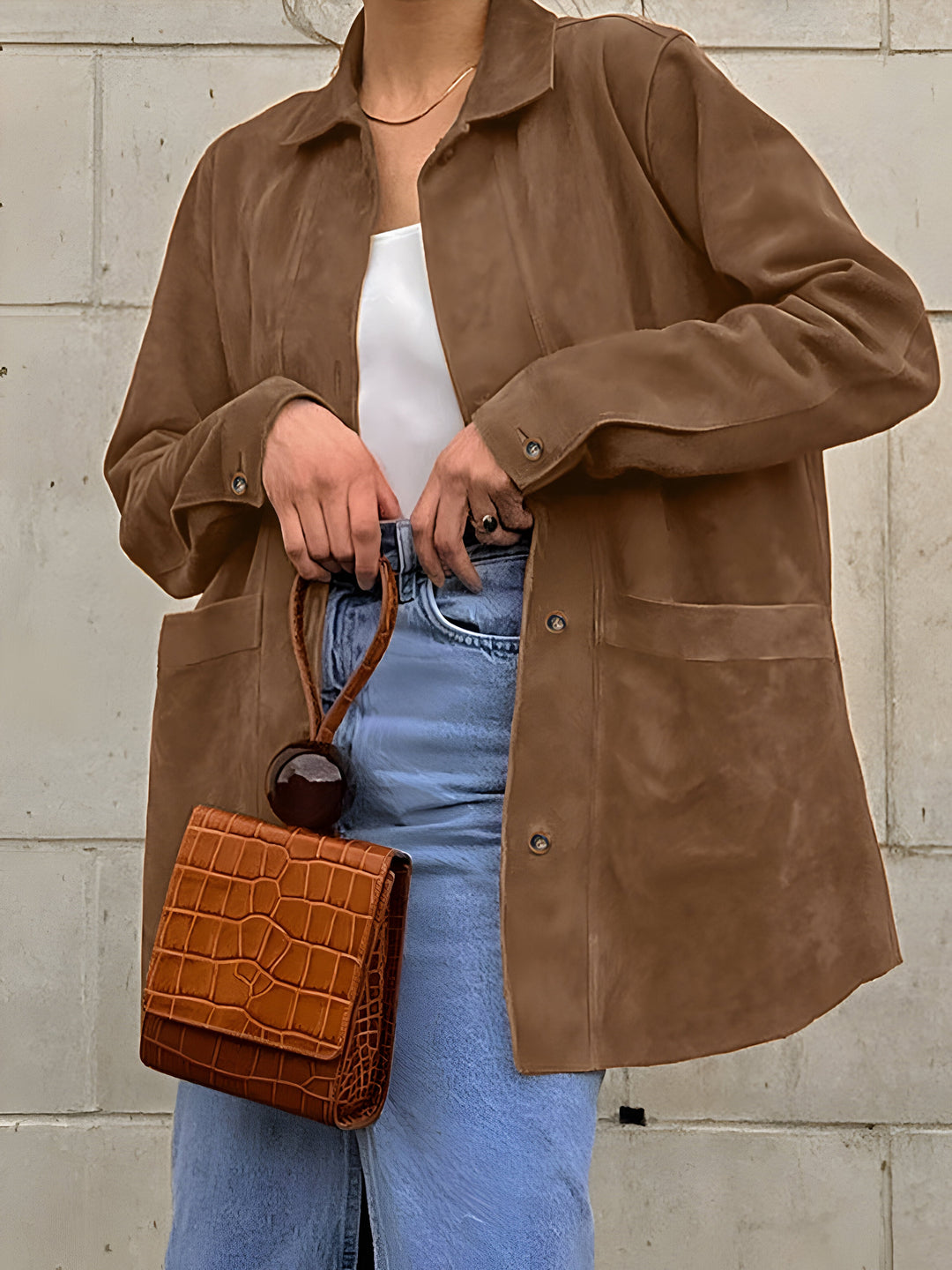 Stilla | Dame Oversized Trendy Syntetisk Læder Stil Jakke
