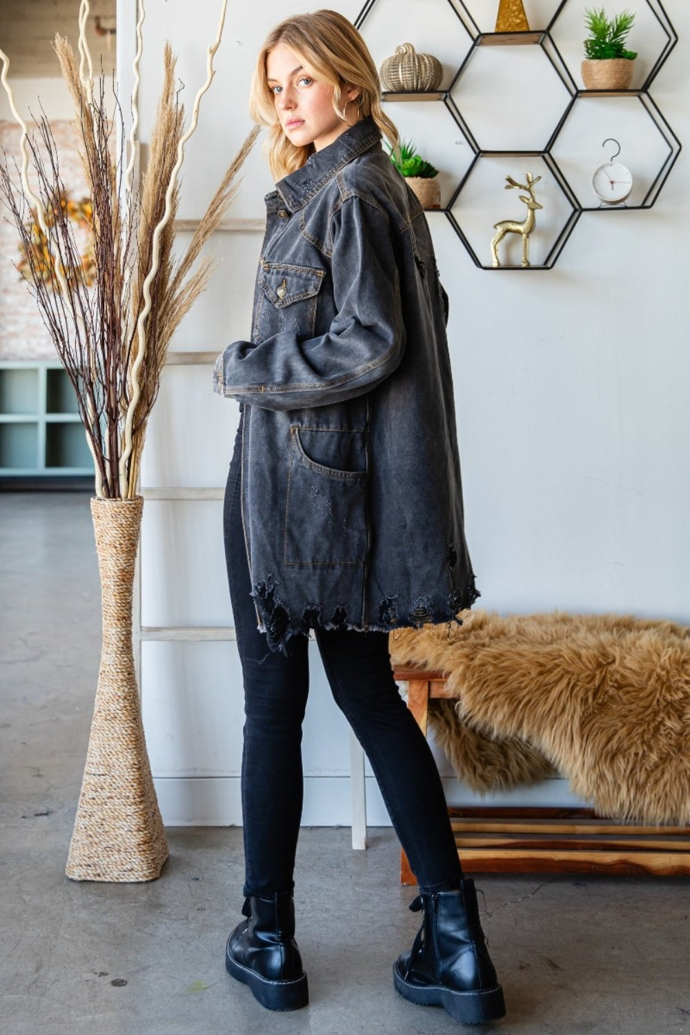 Stilla | Knapper Op Slidset Frayed Hem Denim Jakke