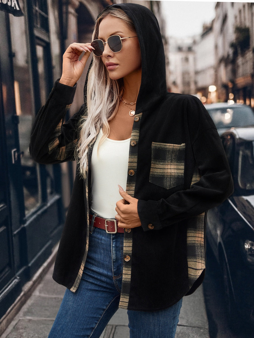 Stilla | Plaid Button Down Hooded Shacket