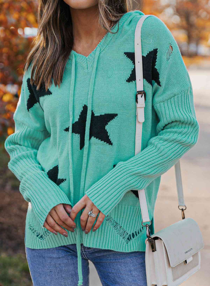 Stilla | Right Star Distressed Slit Hoodie Sweater