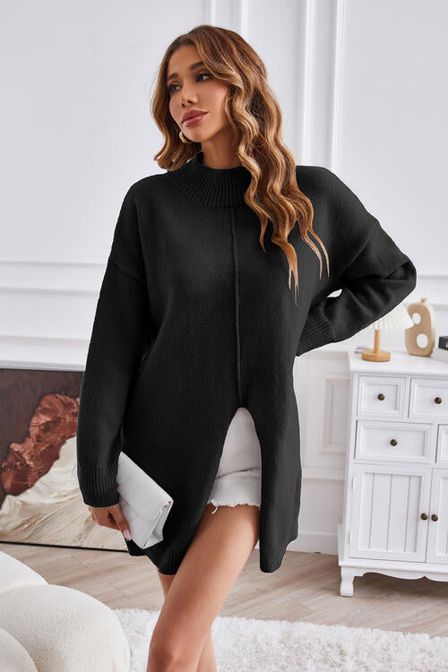 Stilla | Seam Mock Neck Split Sweater