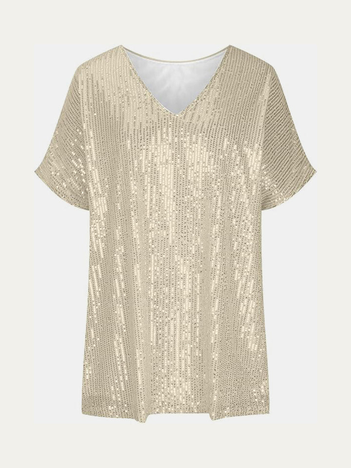 Stilla | Plus Size Paillet V-Hals Kortærmet Top