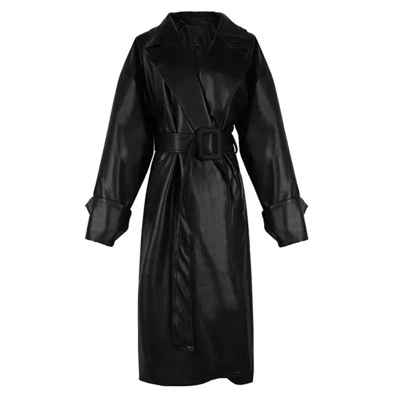 Stilla | Sort Oversized Læder-Trenchcoat til Damer