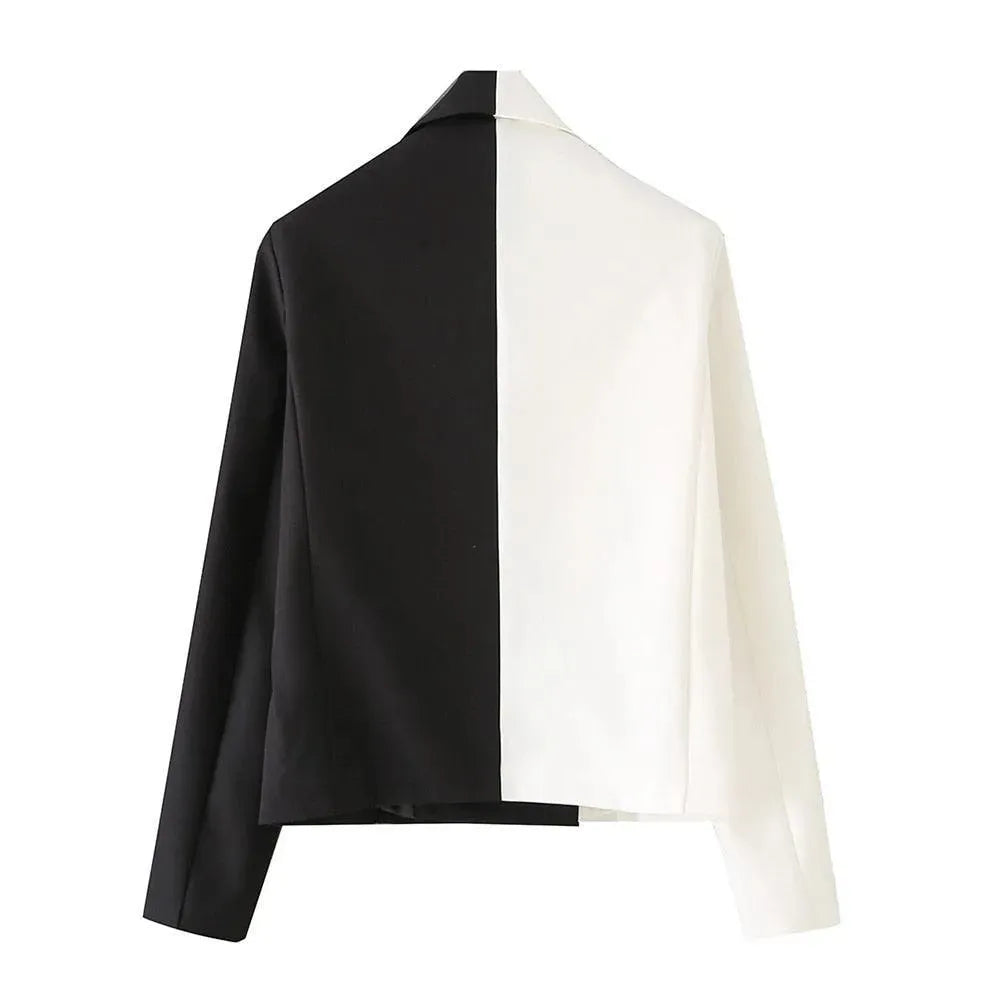 Stilla | Sort-Hvid Cropped Blazer Damer - Casual - Patchwork