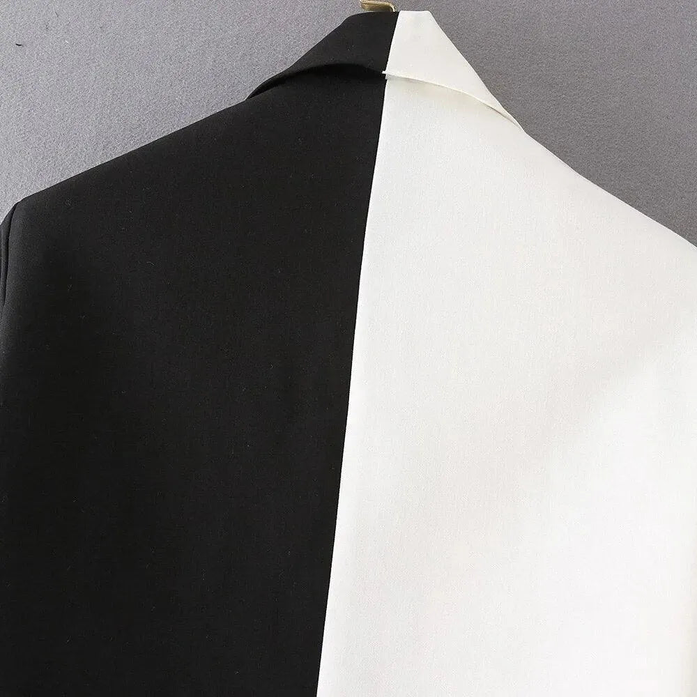 Stilla | Sort-Hvid Cropped Blazer Damer - Casual - Patchwork