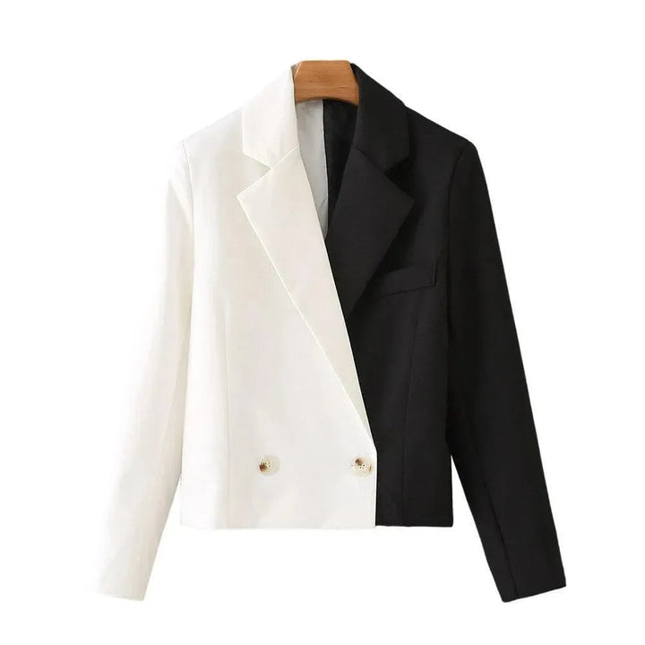Stilla | Sort-Hvid Cropped Blazer Damer - Casual - Patchwork