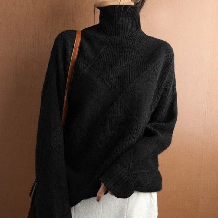 Stilla | Rullekrave sweater med diamantmønster Strikket - Blød og Komfortabel