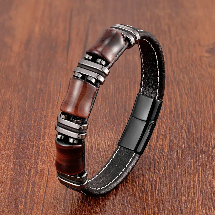 Skovae | Tigerøje Natursten Læderarmbånd