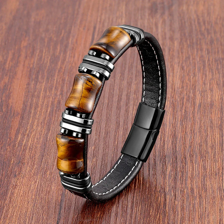 Skovae | Tigerøje Natursten Læderarmbånd