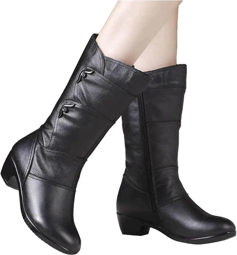 Stilla | Mid Calf Støvler Læderlignende Udseende Sidezipper Lav Heel Figurtilpasset Silhuet