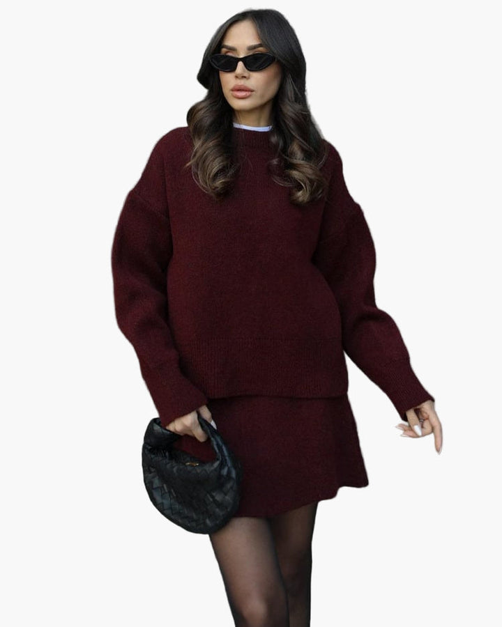 Stilla | Strik Sæt med Sweater og Miniskørt - Fashionabel Efterårs-Vinter Look, Afslappet & Elegant