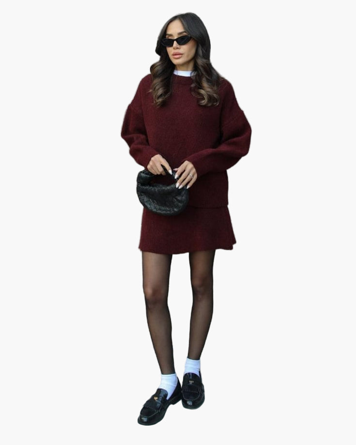 Stilla | Strik Sæt med Sweater og Miniskørt - Fashionabel Efterårs-Vinter Look, Afslappet & Elegant