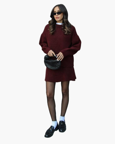 Stilla | Strik Sæt med Sweater og Miniskørt - Fashionabel Efterårs-Vinter Look, Afslappet & Elegant